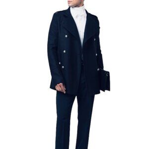 Charles Tyrwhitt Classic Fit Navy Cashmere Wool Military Peacoat Size 44R/ US L